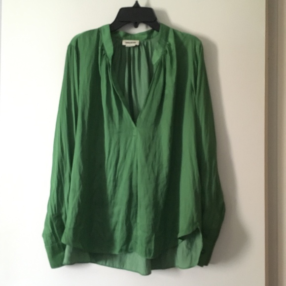 ZADIG & VOLTAIRE Tink Satin Emerald Green Blouse M - Picture 3 of 6